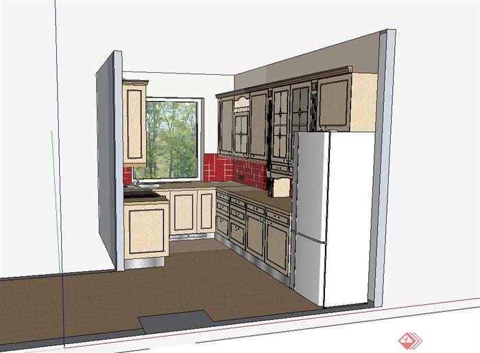 某现代风格室内住宅空间厨房设计su模型(1)