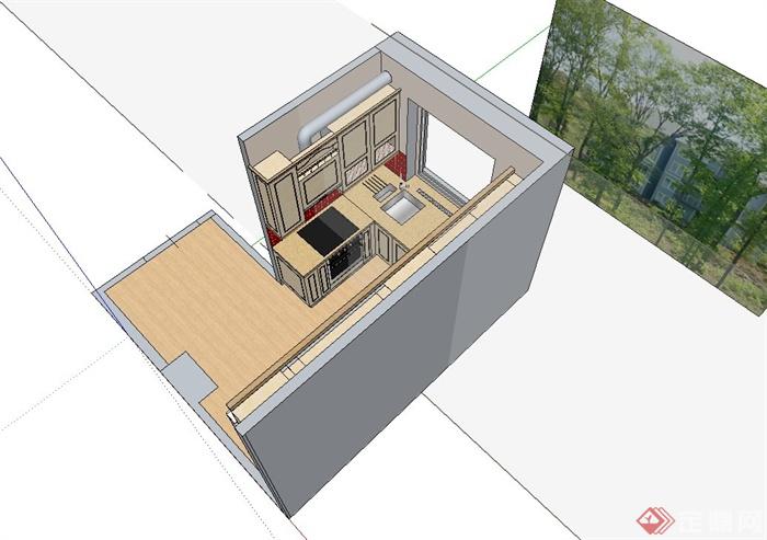 某现代风格室内住宅空间厨房设计su模型(3)