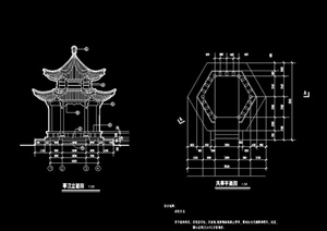 古典中式风格重檐亭设计cad施工图