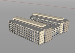 5层教学楼建筑组合设计SU(草图大师)模型素材