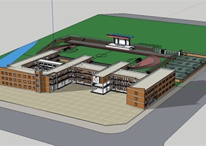 某现代风格校园教学楼及运动场设计SU(草图大师)模型
