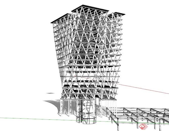 创意镂空钢结构办公大楼SU模型(2)