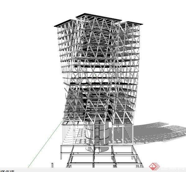 创意镂空钢结构办公大楼SU模型(4)