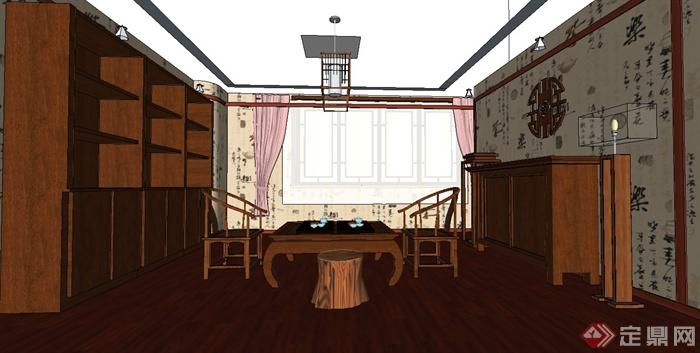 某现代风格会所休闲茶室设计su模型(4)