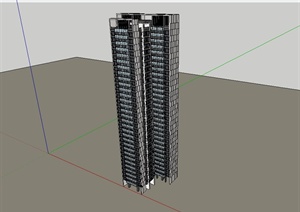 现代超高层住宅单体办公楼设计SU(草图大师)模型