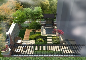 现代住宅庭院景观设计SU(草图大师)模型（含效果图）