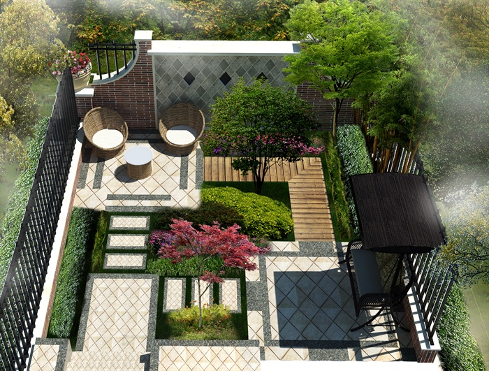 现代住宅庭院景观设计su模型（含效果图）