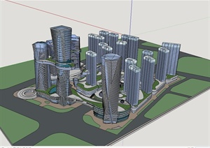 某现代风格高层城市综合体建筑设计SU(草图大师)模型