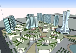 城市综合体建筑设计SU(草图大师)模型素材
