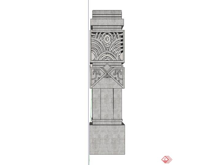 中式石景观灯柱sketchup精致设计模型(2)