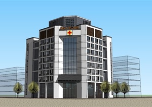 一个新中式社区医院建筑Su模型