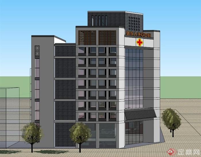 一个新中式社区医院建筑Su模型(3)