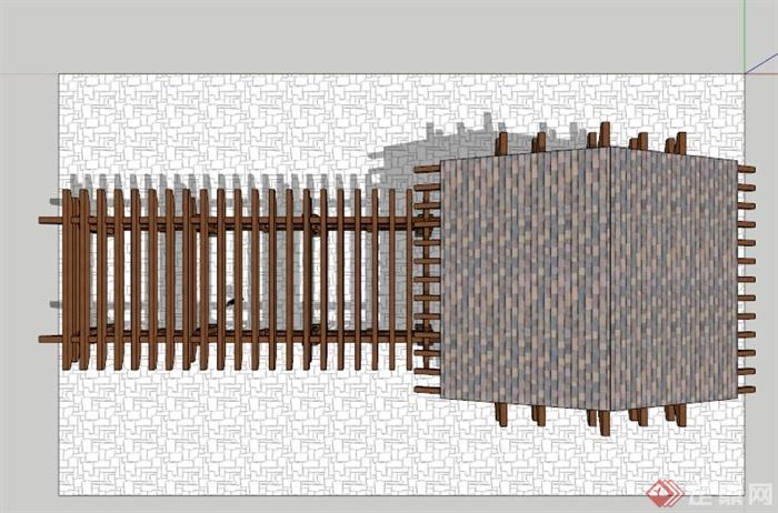 现代木制亭廊组合设计SU模型(2)