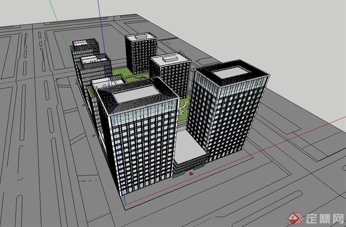 某现代风格综合办公楼写字楼设计su模型(3)