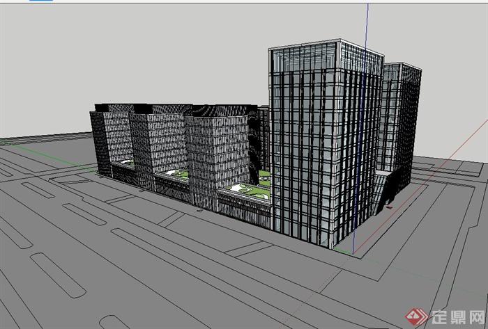 某现代风格综合办公楼写字楼设计su模型(4)