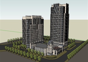新古典风格办公楼群建筑设计SU(草图大师)模型
