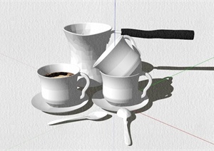 现代咖啡用具组合SU(草图大师)模型