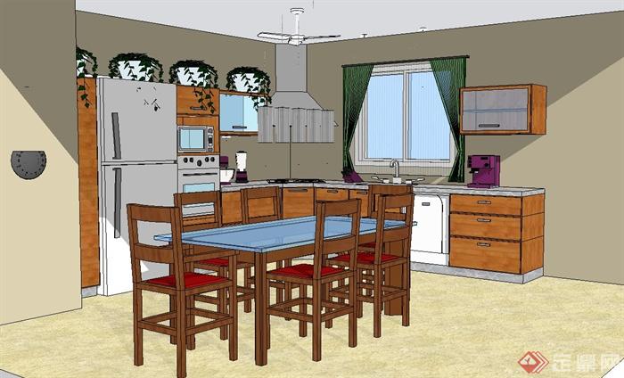 现代风格室内厨房餐厅设计su模型(1)