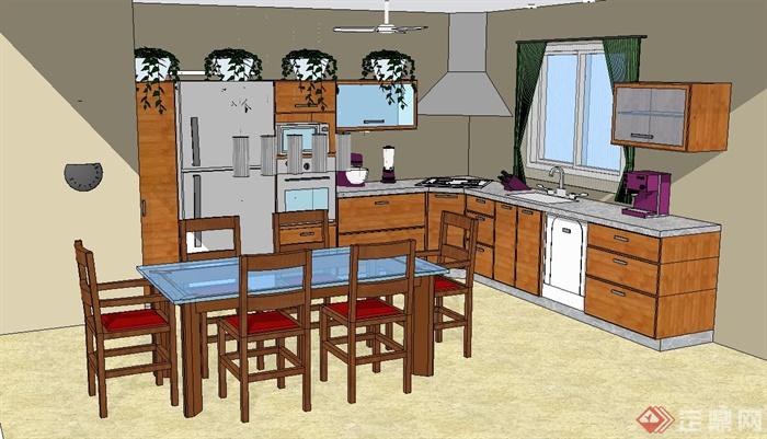 现代风格室内厨房餐厅设计su模型(2)