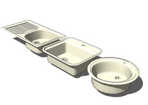 现代三个洗手池洗菜池设计SU(草图大师)模型