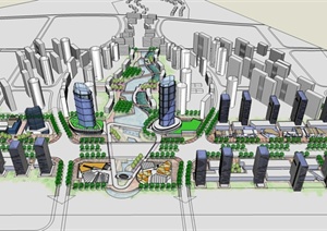 某现代风格城市设计及部分建筑设计SU(草图大师)模型