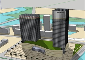 市中心精致商住建筑设计SU(草图大师)模型