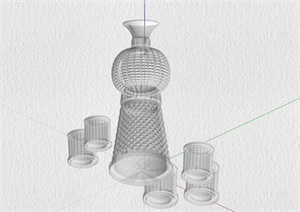 玻璃水壶水杯组合SU(草图大师)模型