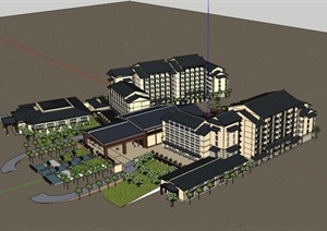 现代岛上度假酒店建筑SU(草图大师)模型