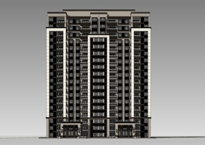 新古典小高层1梯2户住宅建筑SU(草图大师)模型