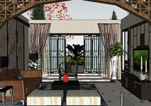 简约中式风格别墅室内设计SU(草图大师)模型