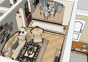 某美式风格室内住宅空间详细设计SU(草图大师)模型