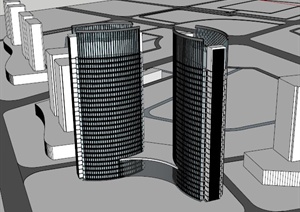 两栋高层办公大楼建筑设计SU(草图大师)模型