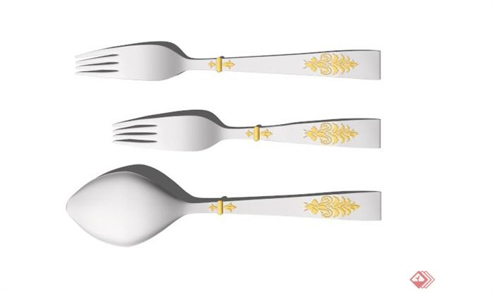 现代精致叉勺餐具组合设计SU模型(2)