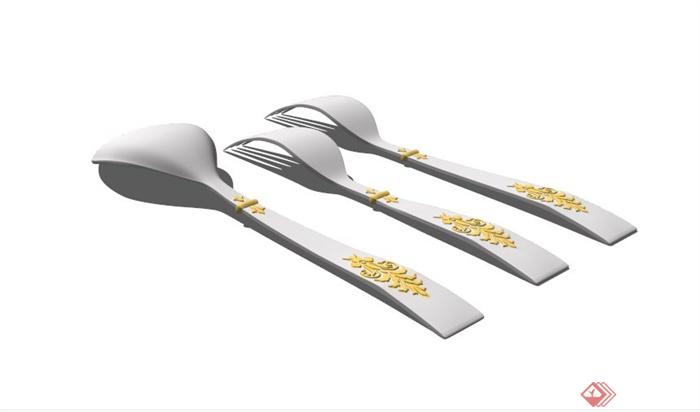 现代精致叉勺餐具组合设计SU模型(3)