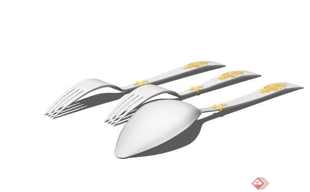 现代精致叉勺餐具组合设计SU模型(1)