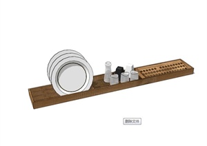 现代厨房用具储物架冰柜组合SU(草图大师)模型