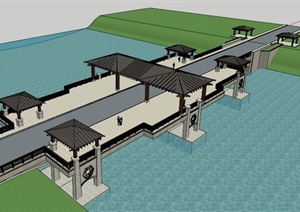 现代中式风雨桥建筑SU(草图大师)模型