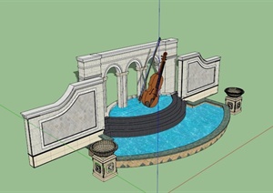 欧式音乐景墙水池景观设计SU(草图大师)模型