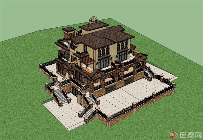 西班牙风格别墅建筑设计su模型以及cad施工图(2)