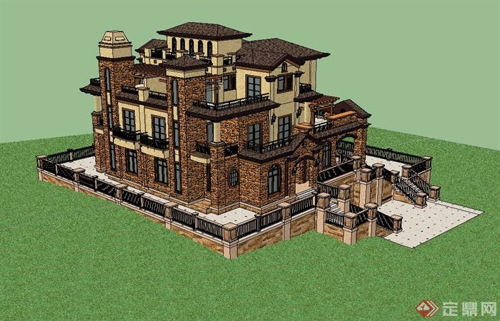 西班牙风格别墅建筑设计su模型以及cad施工图(3)