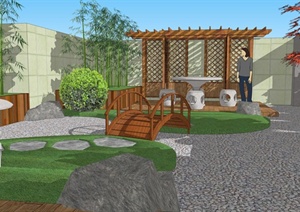 现代风格屋顶庭院花园设计SU(草图大师)模型