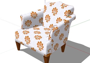 白底花纹单人沙发设计SU(草图大师)模型