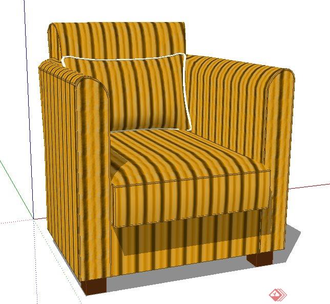 黄色条纹单人沙发su模型(2)