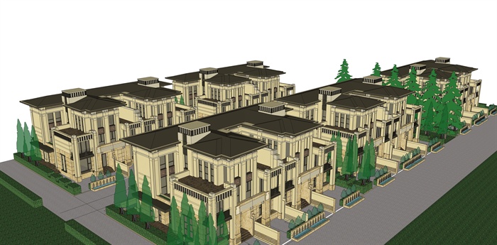 某新古典风格小区联排别墅建筑设计su模型