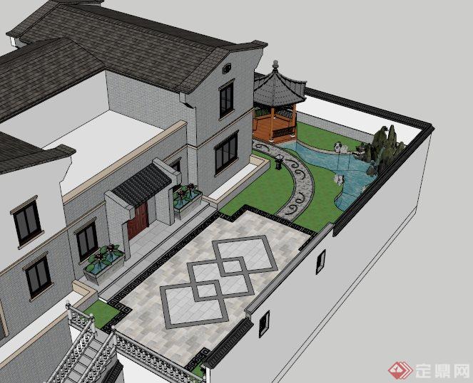 古典中式私家花园SU模型+JPG效果图(3)