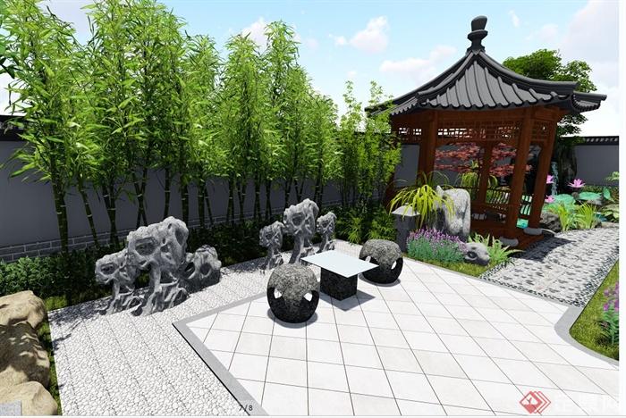 古典中式私家花园SU模型+JPG效果图(7)