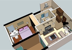 现代简约一居室室内设计SU(草图大师)模型