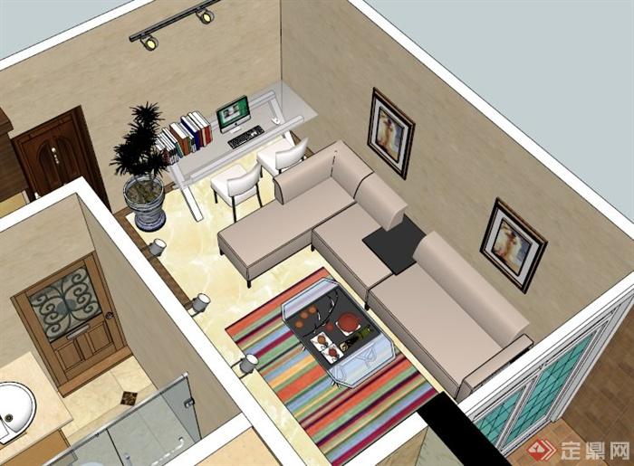 现代简约一居室室内设计SU模型(3)