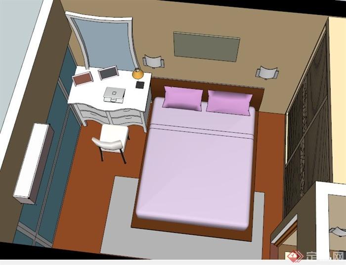现代简约一居室室内设计SU模型(4)