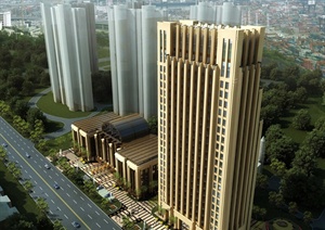 某高层新古典办公楼、酒店建筑方案设计（cad、SU(草图大师)、效果图）
